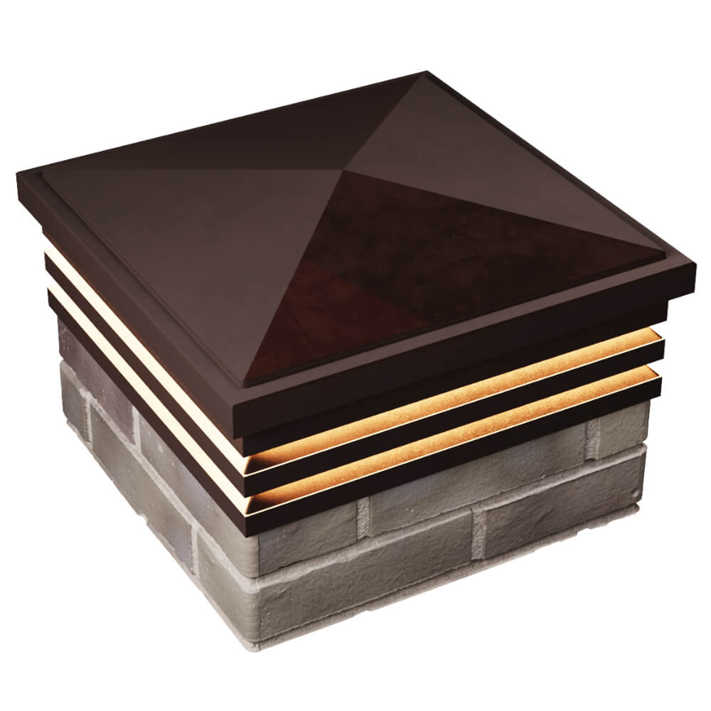 Колпак Zking Бона ХайТек Коричневый на столб 1.5х1.5 кирпича (385х385мм) с подсветкой в Ярославле фото