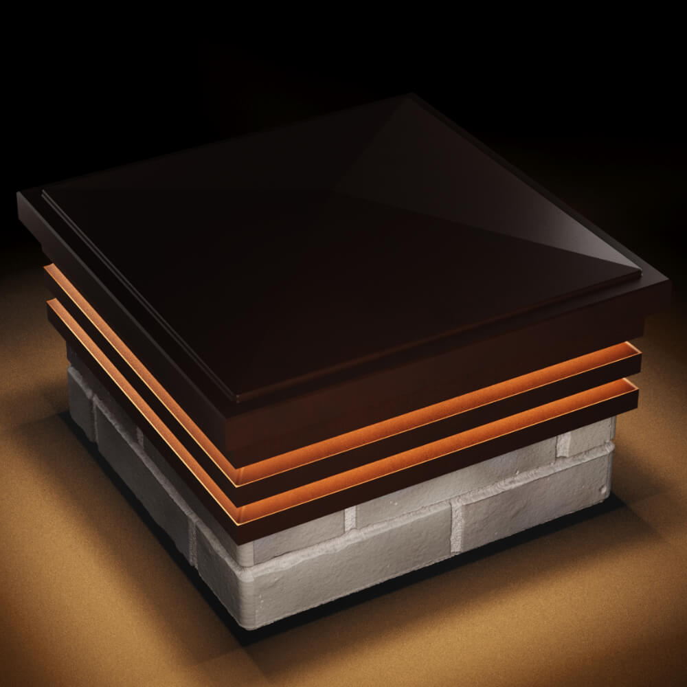 Колпак Zking Бона ХайТек Коричневый на столб 1.5х1.5 кирпича (385х385мм) с подсветкой в Ярославле фото