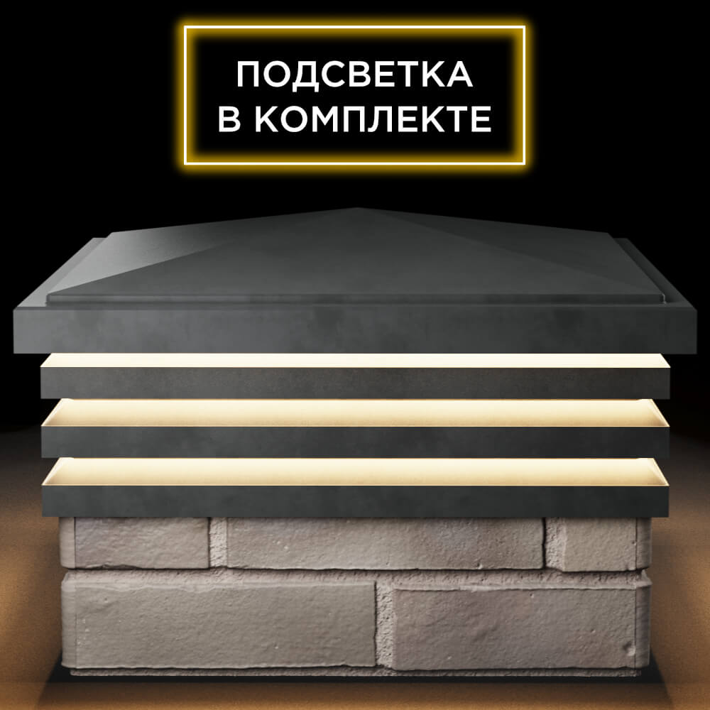 Колпак Zking Бона ХайТек Серый на столб 1.5х1.5 кирпича (385х385мм) с подсветкой Ярославль фото