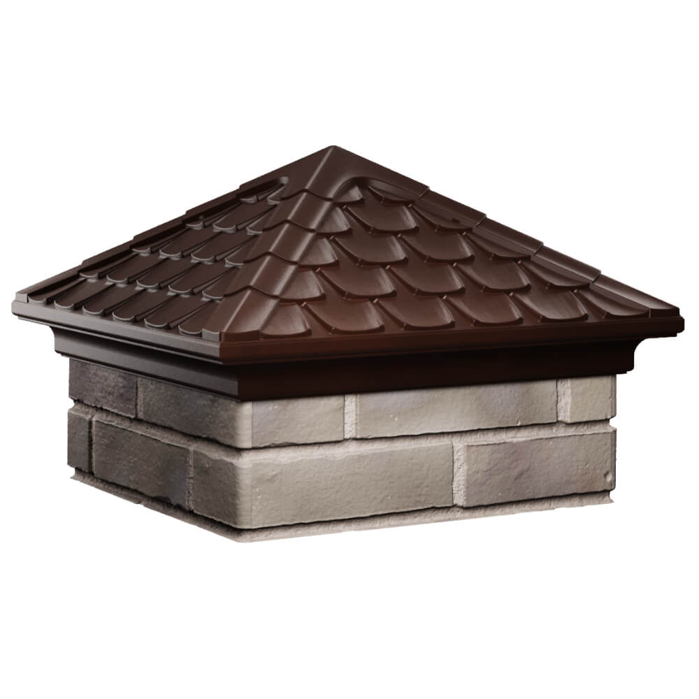 Колпак Zking Эльбрус Коричневый на столб 1.5х1.5 кирпича (385х385мм) в Ярославле фото